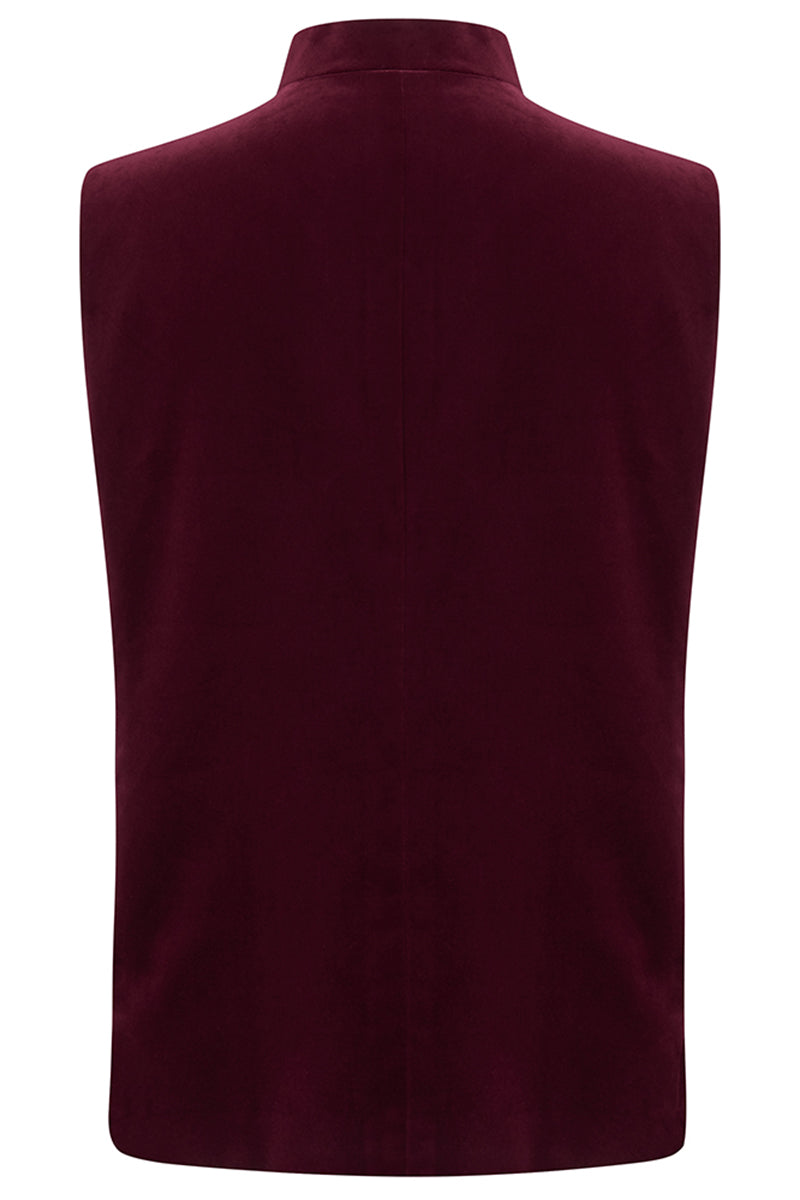BACCHUS Velvet Nehru Gilet - Burgundy
