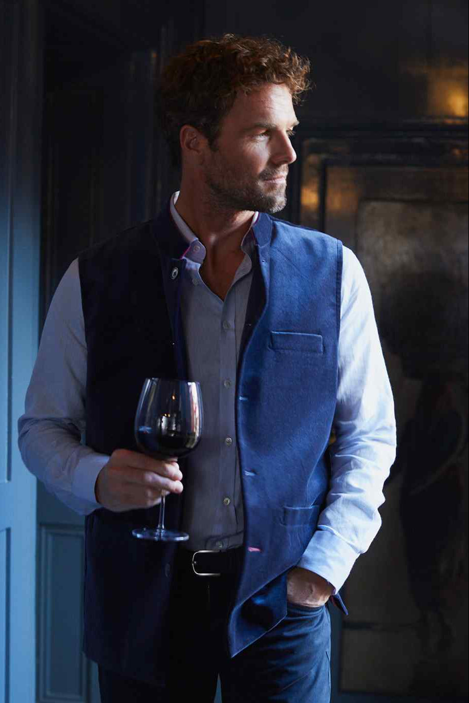 MAX Velvet Nehru Gilet - Navy